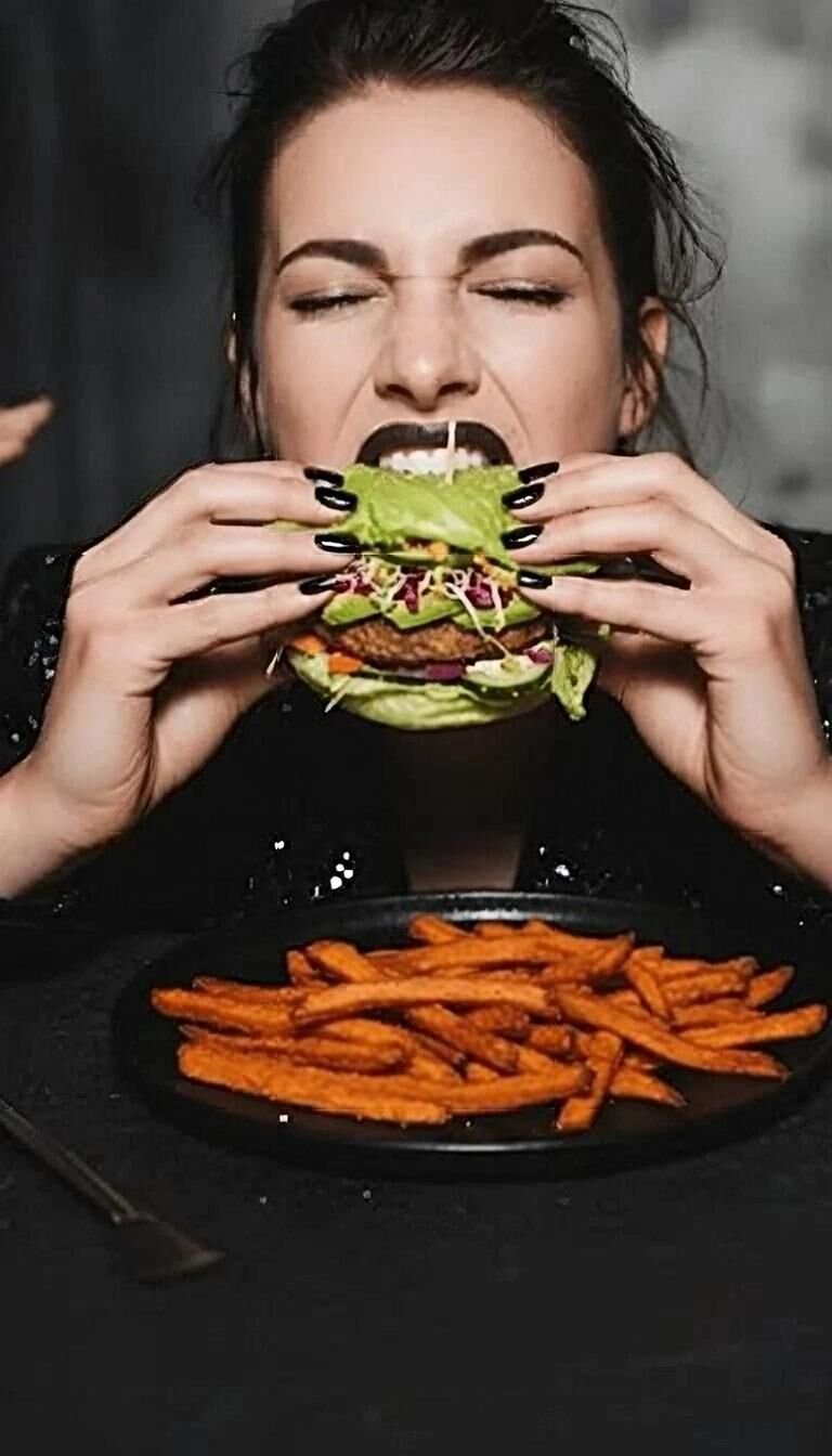 eating a healthy burger